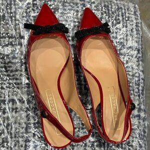 Marc Jacobs Red Heels with Black Bow Accent